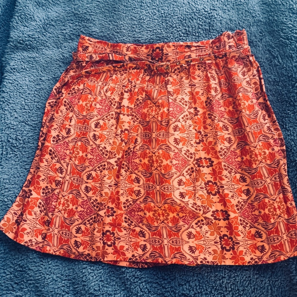Belted High Waist Floral Skirt